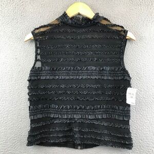 New Neiman Marcus Tadashi Petite Black Sleeveless Ruffle Mock Neck Top 12P
